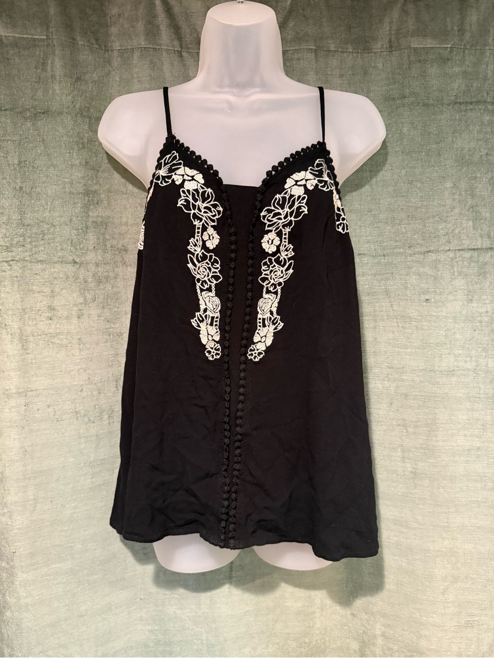 Black Embroidered Floral Camisole